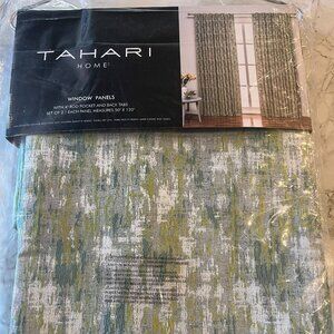 NIB Tahari Home Jacquard Window Silver/Green Panels LONG - 2 Panels/Set